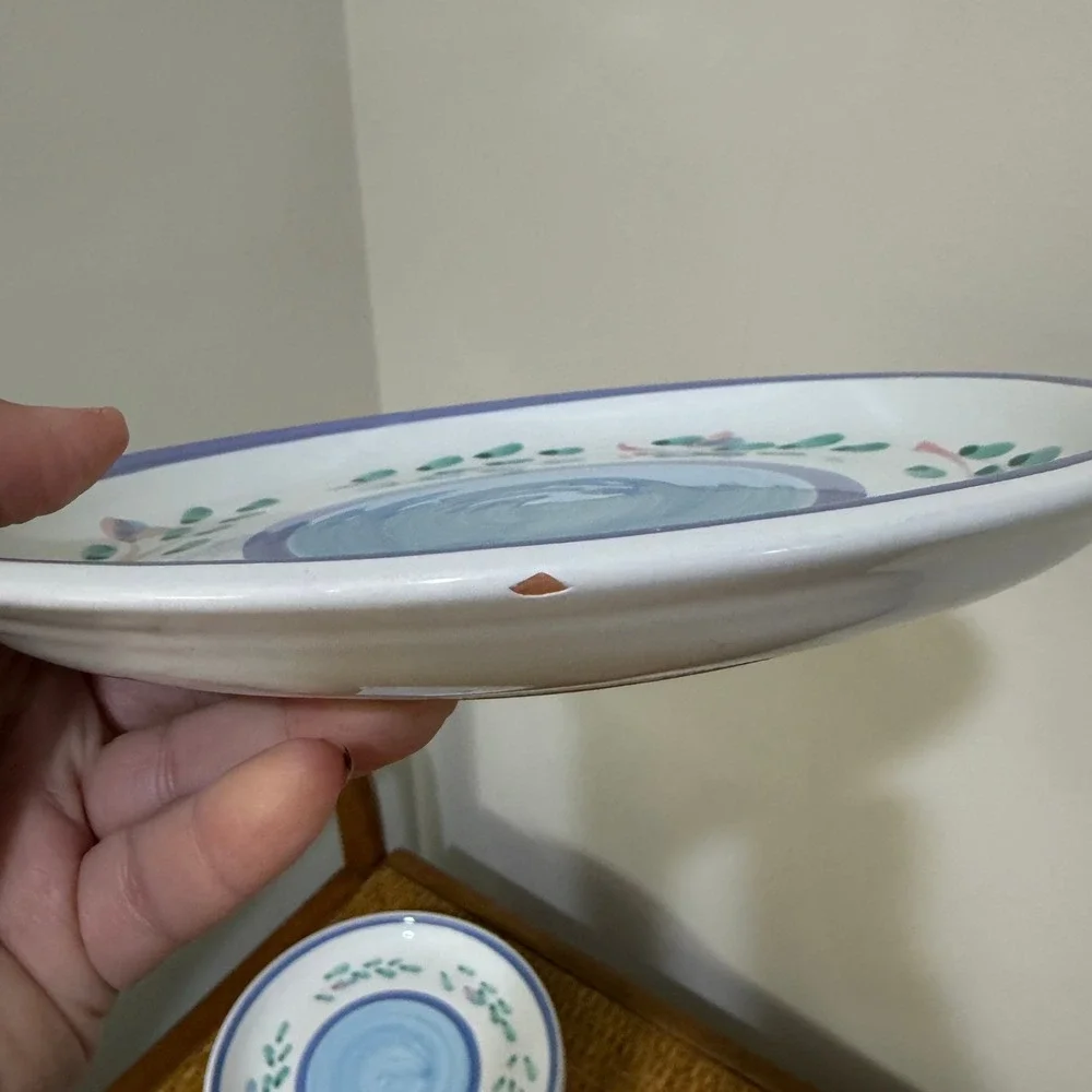 Caleca Blue Garland Hand Painted Italy Blue Floral Salad Plates Set of 4 ~8in